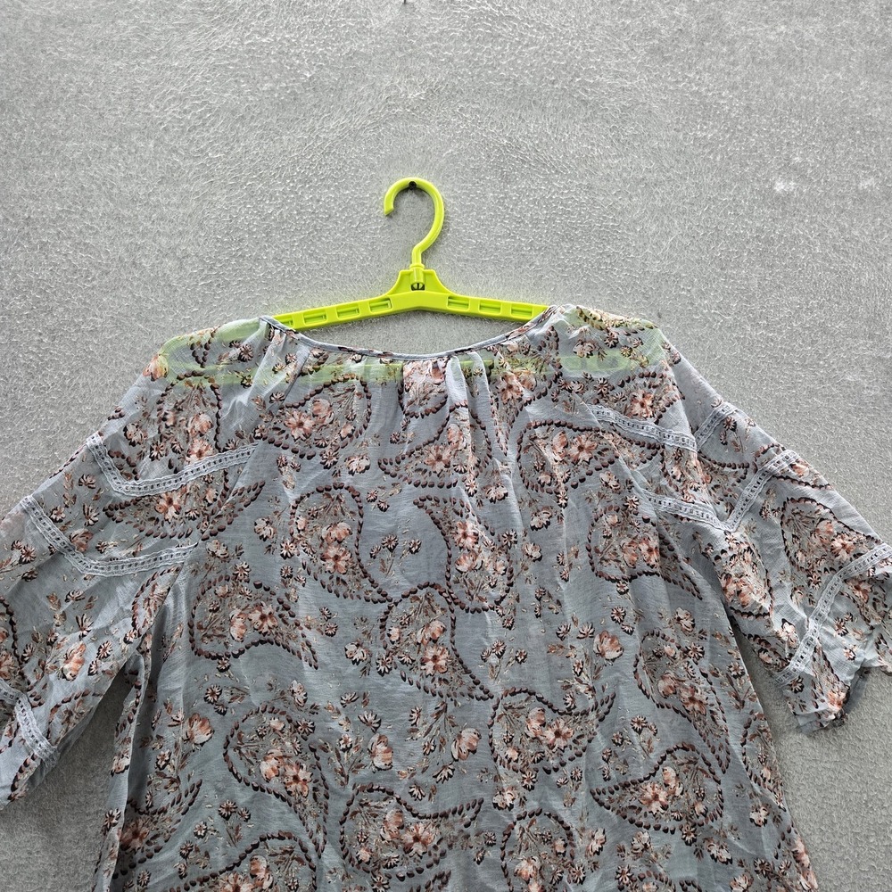 Knox Rose Women Blouse XXL Gray Floral Chiffon Bohemian Button Lace V-Neck - Picture 7 of 9